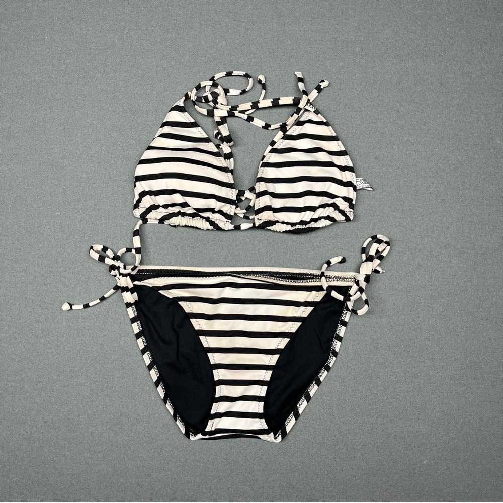 BECCA Striped Black and White Bikini Set